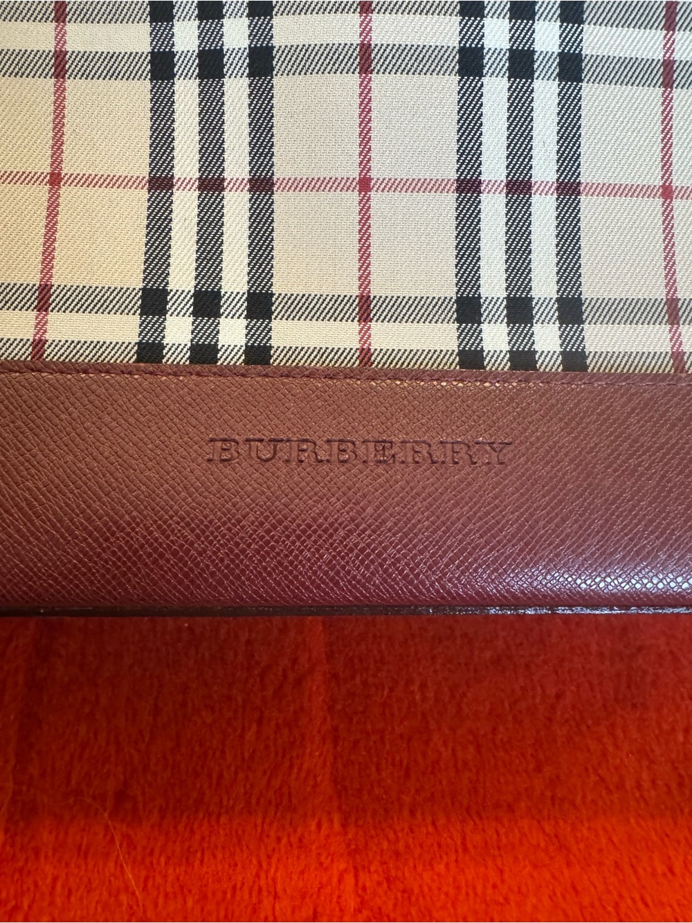 Burberry Beige Nova Check Tote with Burgundy Trim and Gold Hardware - Picture 2 of 14
